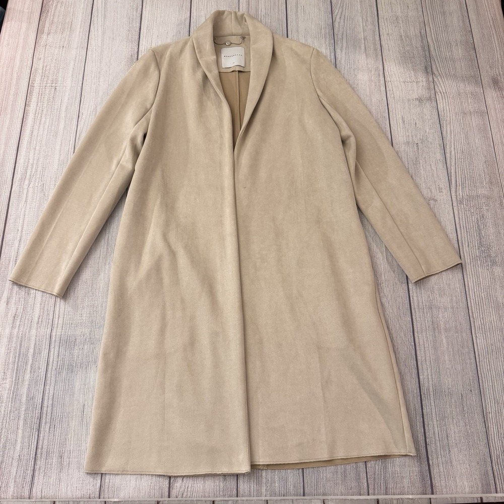 Rino & Pelle Beige Faux Suede Long Coat Womens EU 38 Open‎ Front Duster Jacket